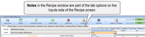notes in recipe tab